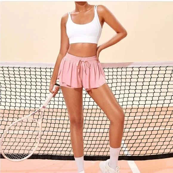 Solid Drawstring Pleated Layered Tennis Sports Shorts size S - Picture 5 of 7